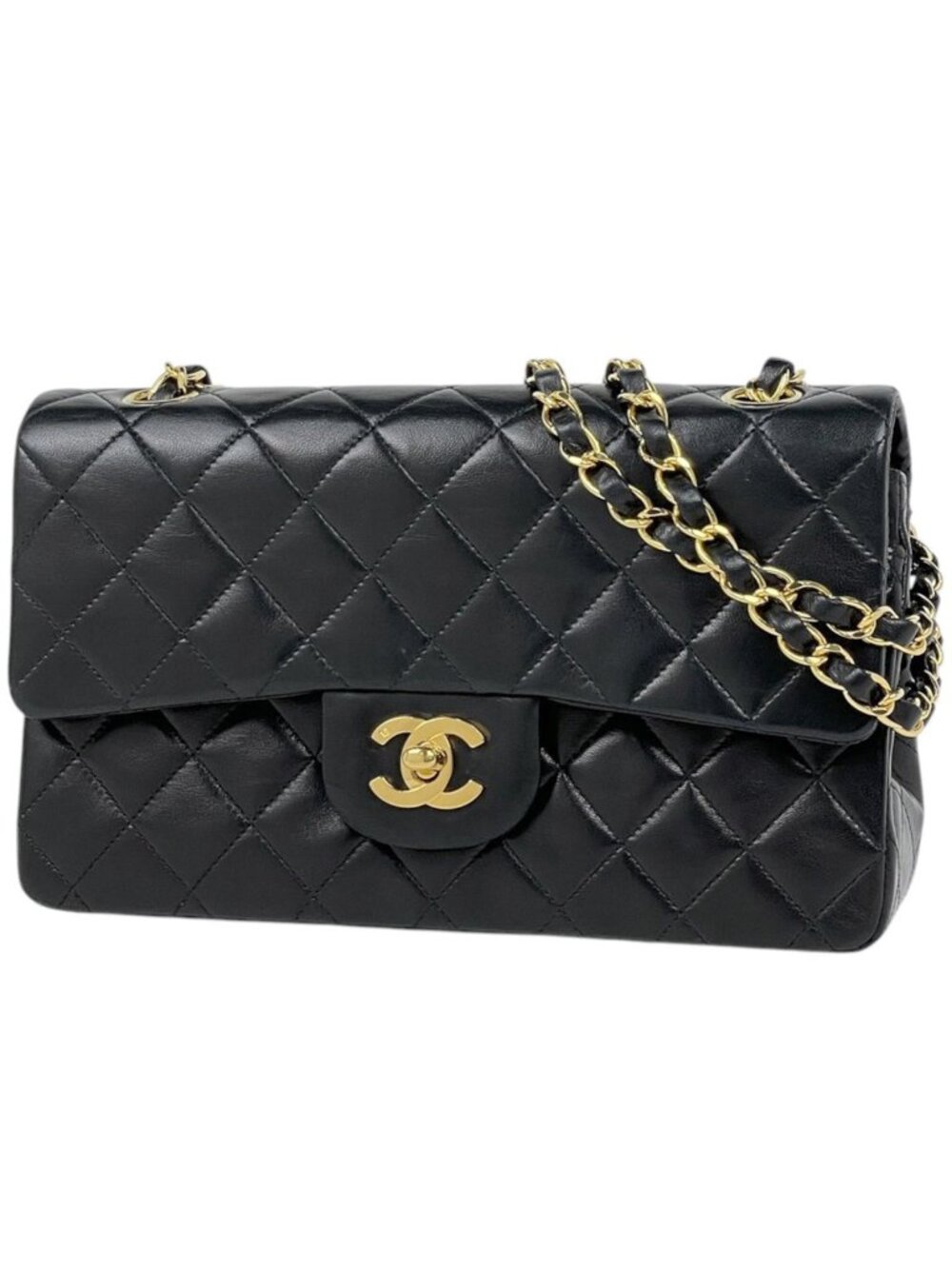 Chanel Shoulder Bag Quilted Double Flap CC Logo Leather Black